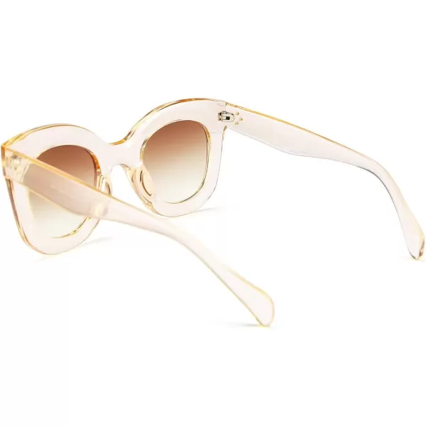 FEISEDY Retro Oversized Square Horn Sunglasses Semi Cat Eye Butterfly Glass Big Thick Bold Frame B2572Champagne