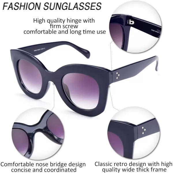 FEISEDY Retro Oversized Square Horn Sunglasses Semi Cat Eye Butterfly Glass Big Thick Bold Frame B2572Dark Blue