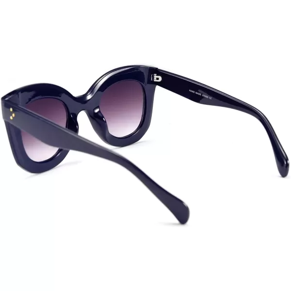 FEISEDY Retro Oversized Square Horn Sunglasses Semi Cat Eye Butterfly Glass Big Thick Bold Frame B2572Dark Blue