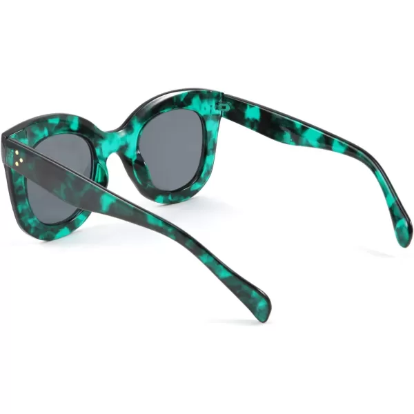 FEISEDY Retro Oversized Square Horn Sunglasses Semi Cat Eye Butterfly Glass Big Thick Bold Frame B2572Greenleopard