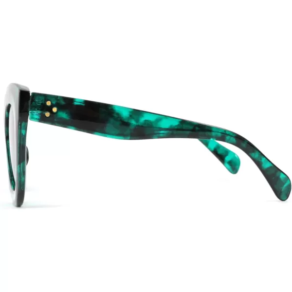 FEISEDY Retro Oversized Square Horn Sunglasses Semi Cat Eye Butterfly Glass Big Thick Bold Frame B2572Greenleopard