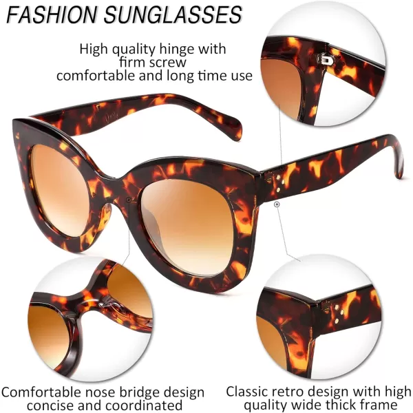 FEISEDY Retro Oversized Square Horn Sunglasses Semi Cat Eye Butterfly Glass Big Thick Bold Frame B2572Leopard