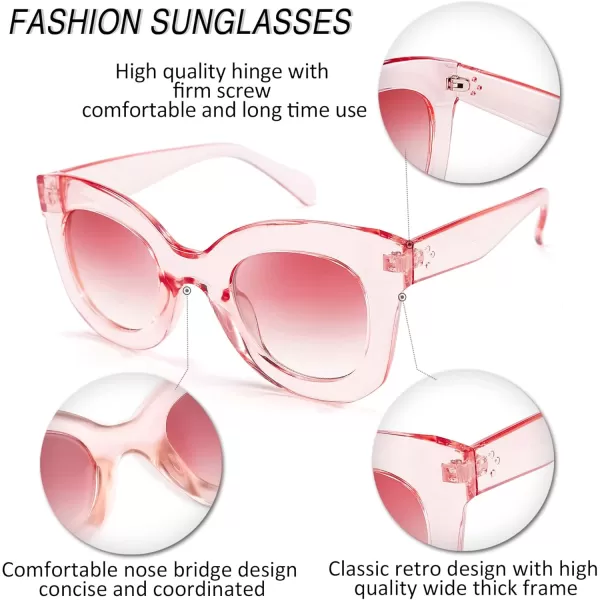 FEISEDY Retro Oversized Square Horn Sunglasses Semi Cat Eye Butterfly Glass Big Thick Bold Frame B2572Pink