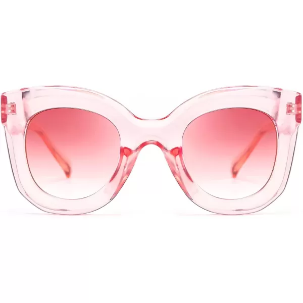 FEISEDY Retro Oversized Square Horn Sunglasses Semi Cat Eye Butterfly Glass Big Thick Bold Frame B2572Pink