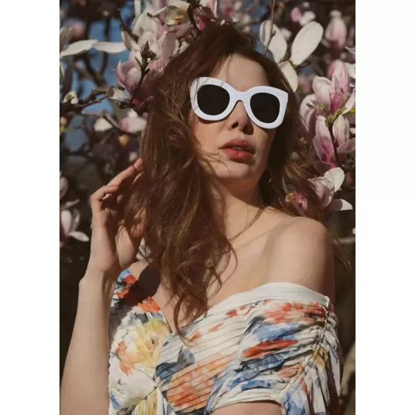 FEISEDY Retro Oversized Square Horn Sunglasses Semi Cat Eye Butterfly Glass Big Thick Bold Frame B2572White