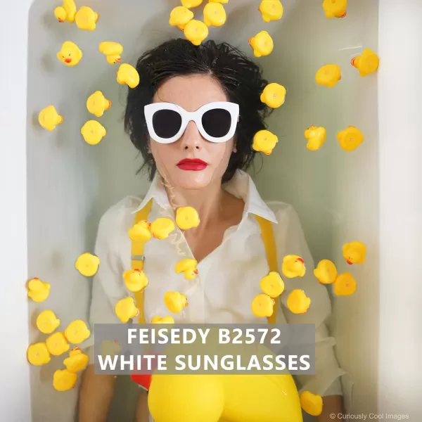 FEISEDY Retro Oversized Square Horn Sunglasses Semi Cat Eye Butterfly Glass Big Thick Bold Frame B2572White