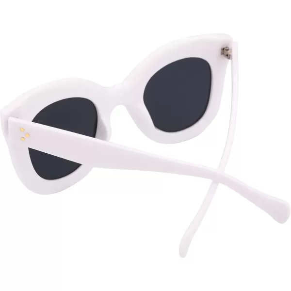 FEISEDY Retro Oversized Square Horn Sunglasses Semi Cat Eye Butterfly Glass Big Thick Bold Frame B2572White