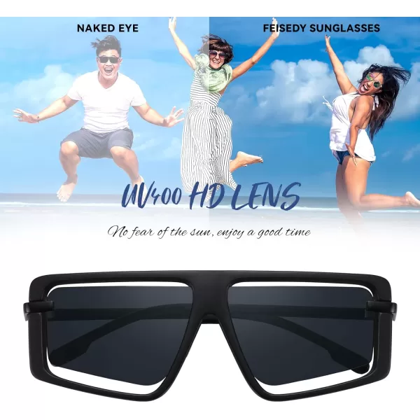 FEISEDY Retro Square Sunglasses Women Men Fashion Tinted Lens UV400 Protection Shades B2865001 Black FrameGray Lens