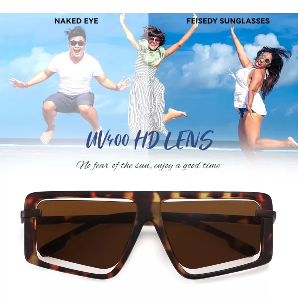 FEISEDY Retro Square Sunglasses Women Men Fashion Tinted Lens UV400 Protection Shades B2865003 Leopard FrameTea Lens