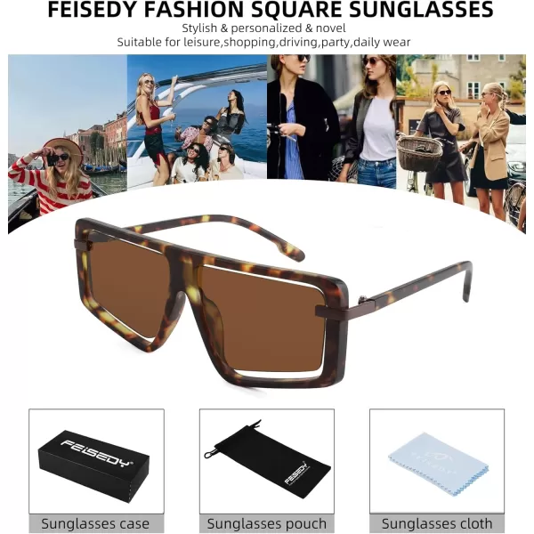 FEISEDY Retro Square Sunglasses Women Men Fashion Tinted Lens UV400 Protection Shades B2865003 Leopard FrameTea Lens