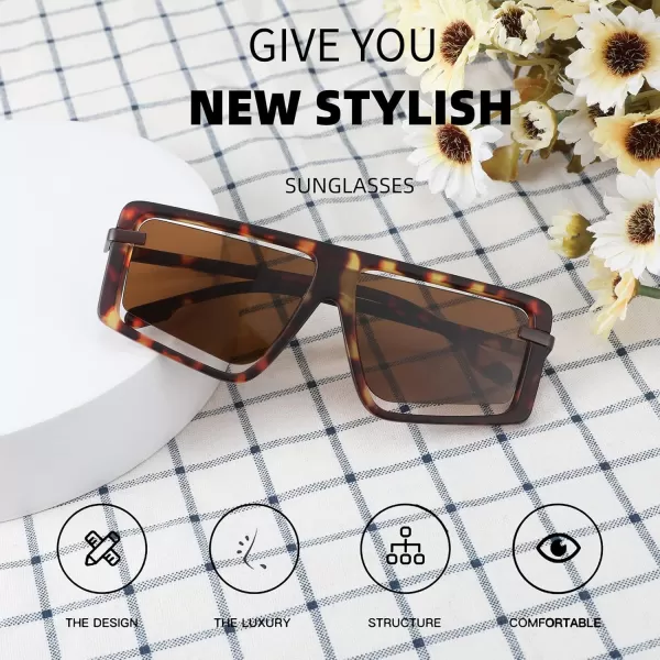 FEISEDY Retro Square Sunglasses Women Men Fashion Tinted Lens UV400 Protection Shades B2865003 Leopard FrameTea Lens