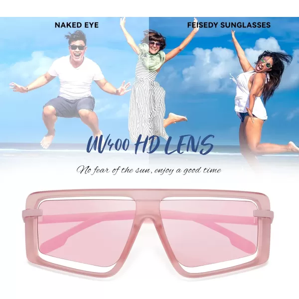 FEISEDY Retro Square Sunglasses Women Men Fashion Tinted Lens UV400 Protection Shades B2865004 Pink FramePink Lens