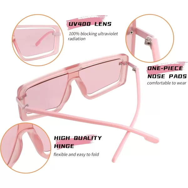 FEISEDY Retro Square Sunglasses Women Men Fashion Tinted Lens UV400 Protection Shades B2865004 Pink FramePink Lens