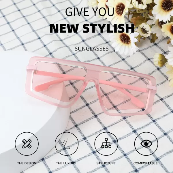 FEISEDY Retro Square Sunglasses Women Men Fashion Tinted Lens UV400 Protection Shades B2865004 Pink FramePink Lens