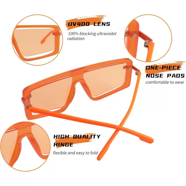 FEISEDY Retro Square Sunglasses Women Men Fashion Tinted Lens UV400 Protection Shades B2865005 Orange Frame Orange Lens