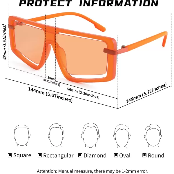 FEISEDY Retro Square Sunglasses Women Men Fashion Tinted Lens UV400 Protection Shades B2865005 Orange Frame Orange Lens