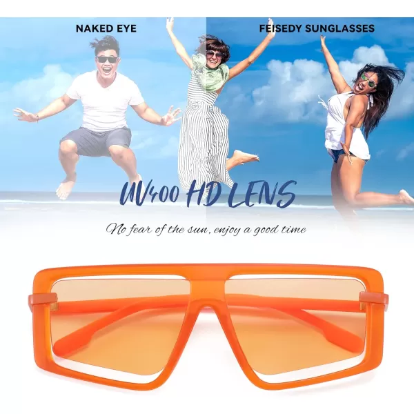 FEISEDY Retro Square Sunglasses Women Men Fashion Tinted Lens UV400 Protection Shades B2865005 Orange Frame Orange Lens