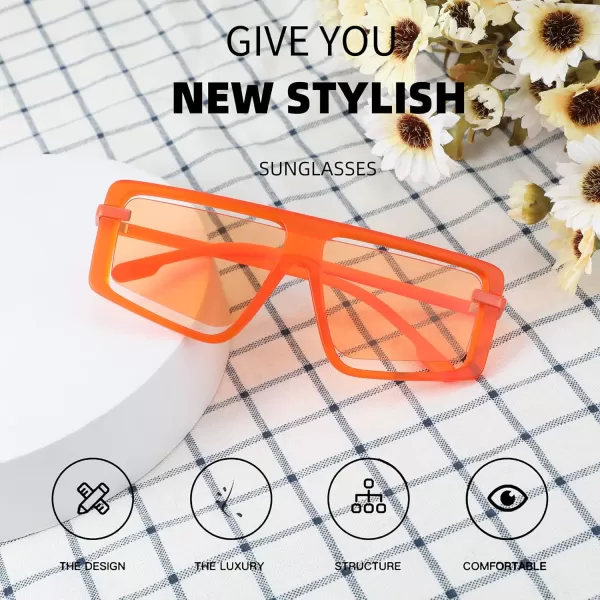 FEISEDY Retro Square Sunglasses Women Men Fashion Tinted Lens UV400 Protection Shades B2865005 Orange Frame Orange Lens