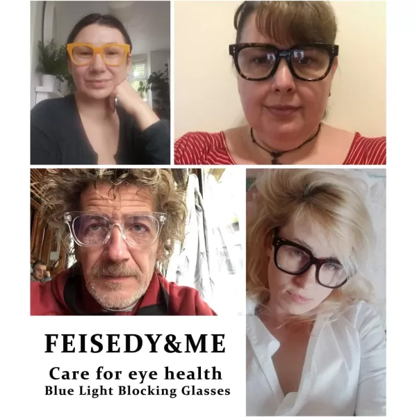 FEISEDY Retro Square Thick Big Frame Blue Light Blocking Reading Glasses Anti Glare Digital Eyestrain Reader B2523Black