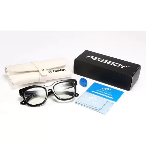 FEISEDY Retro Square Thick Big Frame Blue Light Blocking Reading Glasses Anti Glare Digital Eyestrain Reader B2523Black