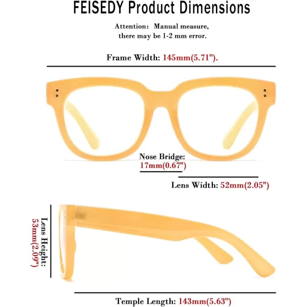 FEISEDY Retro Square Thick Big Frame Blue Light Blocking Reading Glasses Anti Glare Digital Eyestrain Reader B2523Light Yellow