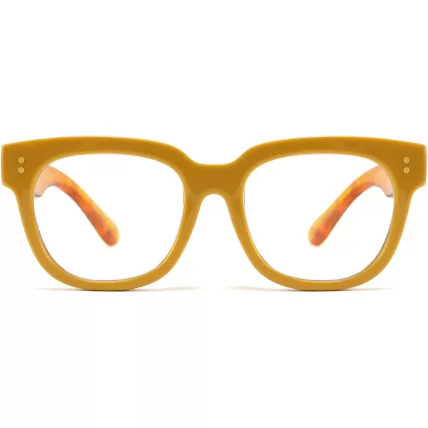 FEISEDY Retro Square Thick Big Frame Blue Light Blocking Reading Glasses Anti Glare Digital Eyestrain Reader B2523Mix Amber