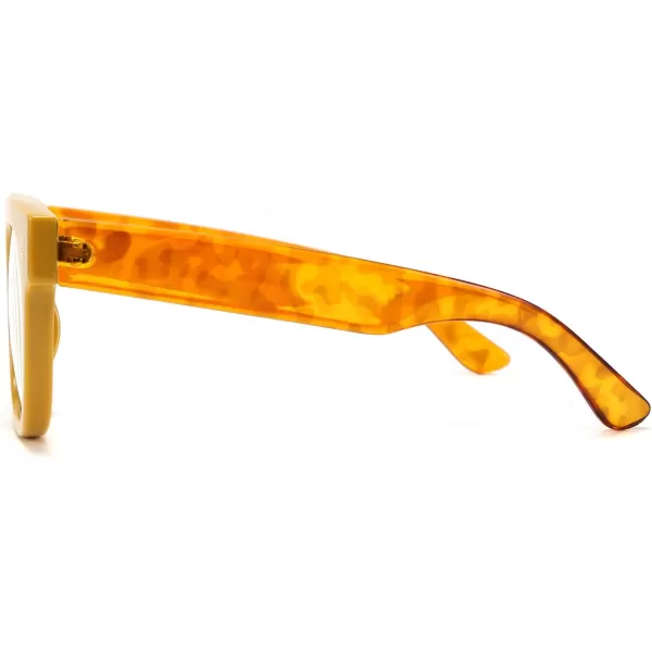 FEISEDY Retro Square Thick Big Frame Blue Light Blocking Reading Glasses Anti Glare Digital Eyestrain Reader B2523Mix Amber