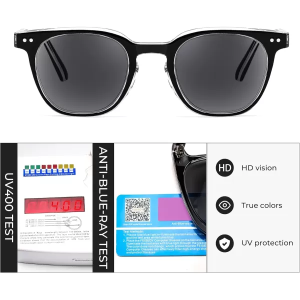FEISEDY Round Reading Sunglasses for Men and Women Stylish Glasses with Readers B0113Black Frame Gray Lenses