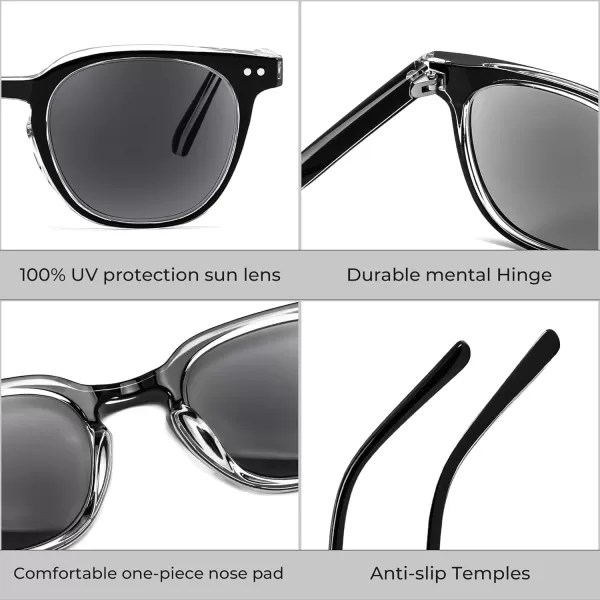 FEISEDY Round Reading Sunglasses for Men and Women Stylish Glasses with Readers B0113Black Frame Gray Lenses