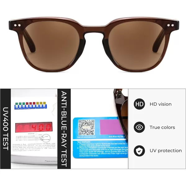 FEISEDY Round Reading Sunglasses for Men and Women Stylish Glasses with Readers B0113Clear Tea Frame Tea Lenses