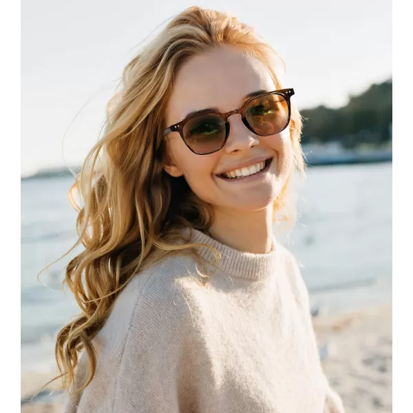 FEISEDY Round Reading Sunglasses for Men and Women Stylish Glasses with Readers B0113Clear Tea Frame Tea Lenses