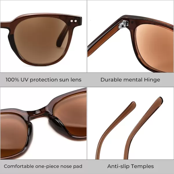 FEISEDY Round Reading Sunglasses for Men and Women Stylish Glasses with Readers B0113Clear Tea Frame Tea Lenses