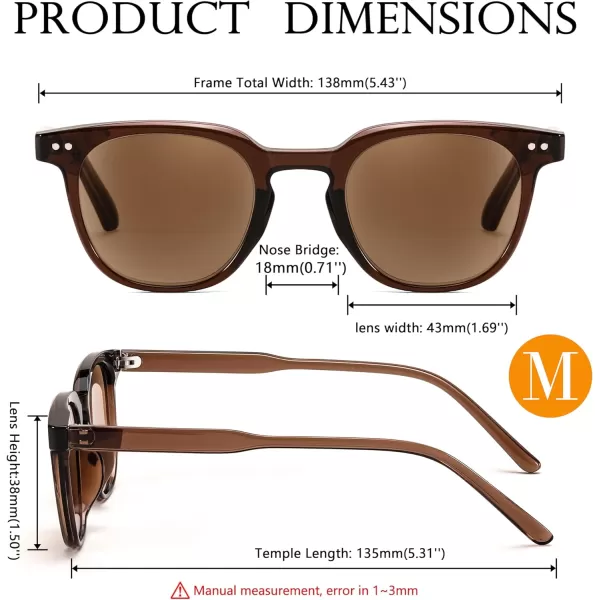 FEISEDY Round Reading Sunglasses for Men and Women Stylish Glasses with Readers B0113Clear Tea Frame Tea Lenses