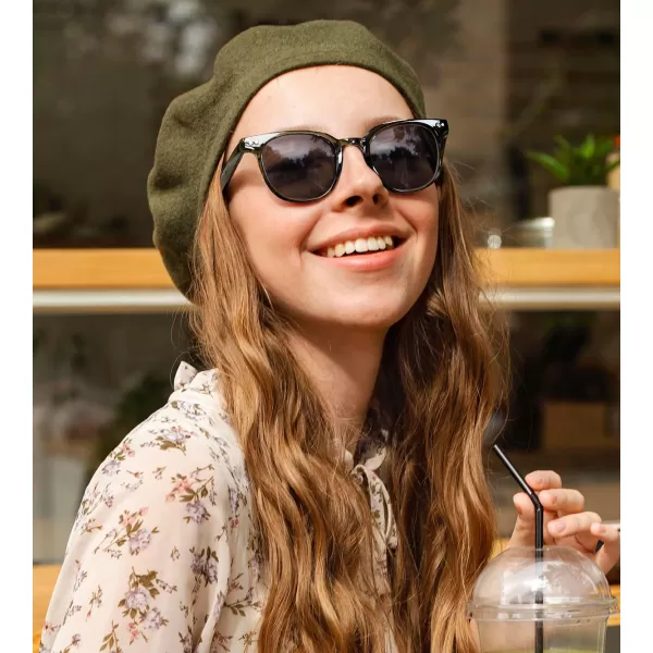 FEISEDY Round Reading Sunglasses for Men and Women Stylish Glasses with Readers B0113Olive Green Frame Gray Lenses