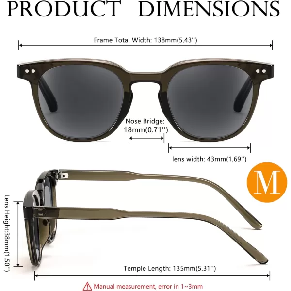 FEISEDY Round Reading Sunglasses for Men and Women Stylish Glasses with Readers B0113Olive Green Frame Gray Lenses