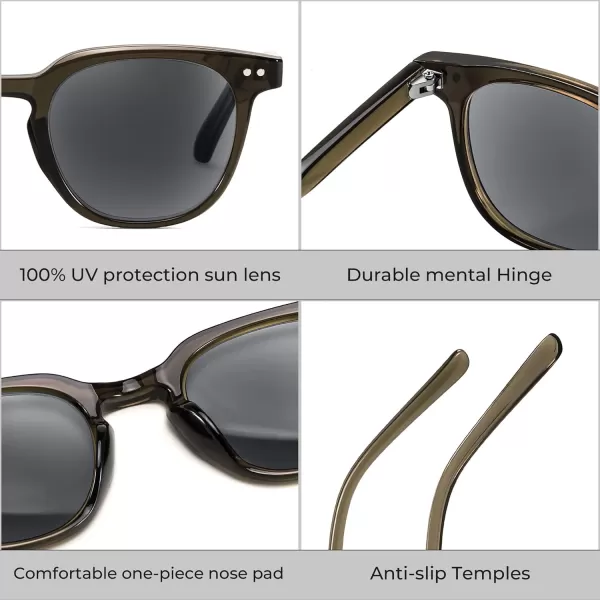 FEISEDY Round Reading Sunglasses for Men and Women Stylish Glasses with Readers B0113Olive Green Frame Gray Lenses