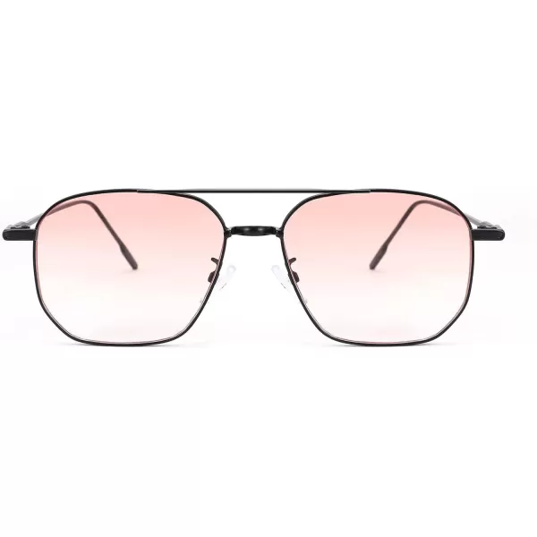 FEISEDY Square Sunglasses for Women Men Stylish Vintage Metal Sunglasses Light Tinted lens B2828002 Black FramePink Gradient Lens