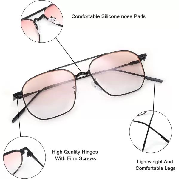 FEISEDY Square Sunglasses for Women Men Stylish Vintage Metal Sunglasses Light Tinted lens B2828002 Black FramePink Gradient Lens