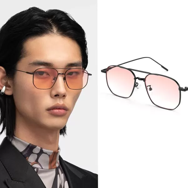 FEISEDY Square Sunglasses for Women Men Stylish Vintage Metal Sunglasses Light Tinted lens B2828002 Black FramePink Gradient Lens
