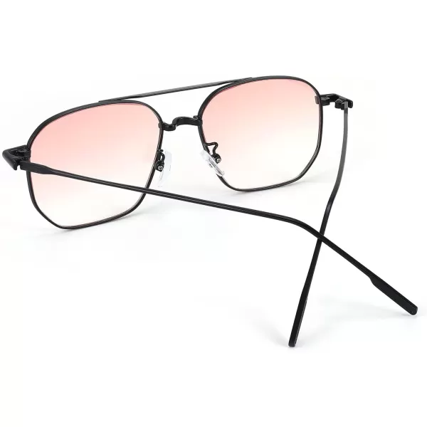 FEISEDY Square Sunglasses for Women Men Stylish Vintage Metal Sunglasses Light Tinted lens B2828002 Black FramePink Gradient Lens