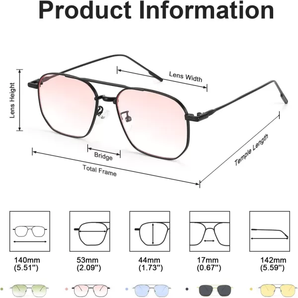 FEISEDY Square Sunglasses for Women Men Stylish Vintage Metal Sunglasses Light Tinted lens B2828002 Black FramePink Gradient Lens