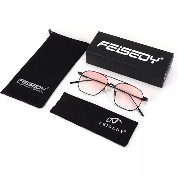 FEISEDY Square Sunglasses for Women Men Stylish Vintage Metal Sunglasses Light Tinted lens B2828002 Black FramePink Gradient Lens