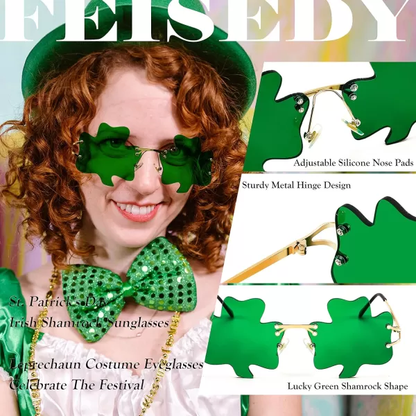FEISEDY St Patricks Day Irish Shamrock Sunglasses Lucky Green Leprechaun Costume Eyeglasses for Women Men B2369Clover