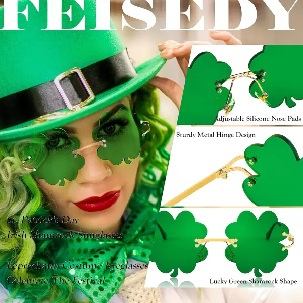 FEISEDY St Patricks Day Irish Shamrock Sunglasses Lucky Green Leprechaun Costume Eyeglasses for Women Men B2369Four Leaf Clover