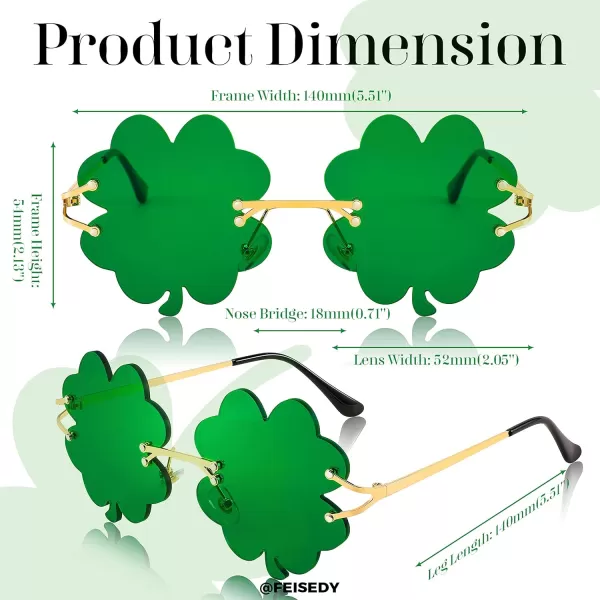 FEISEDY St Patricks Day Irish Shamrock Sunglasses Lucky Green Leprechaun Costume Eyeglasses for Women Men B2369Four Leaf Clover