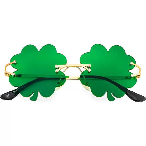 FEISEDY St Patricks Day Irish Shamrock Sunglasses Lucky Green Leprechaun Costume Eyeglasses for Women Men B2369Four Leaf Clover