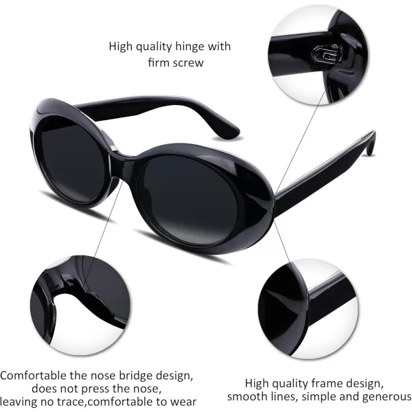 FEISEDY Sunglasses White Oval Clout Goggles for Women Men Retro Round Trendy Rimmed Clueless Costume Frame B2253Black