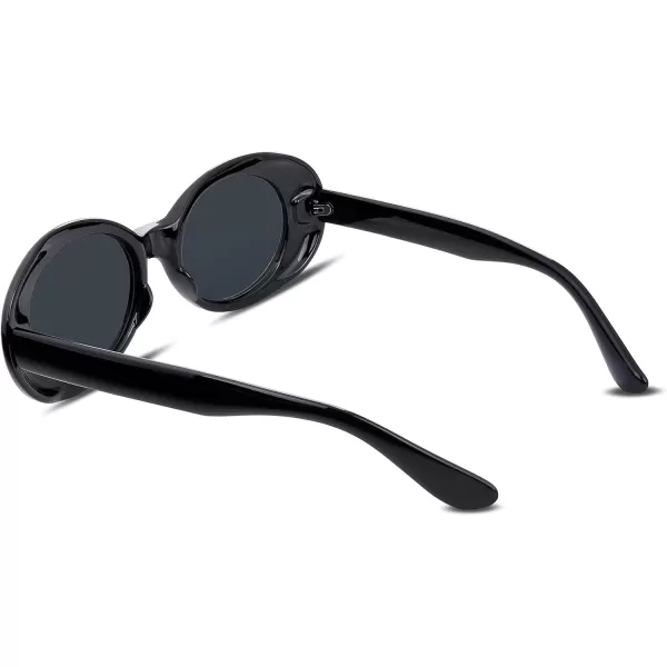 FEISEDY Sunglasses White Oval Clout Goggles for Women Men Retro Round Trendy Rimmed Clueless Costume Frame B2253Black