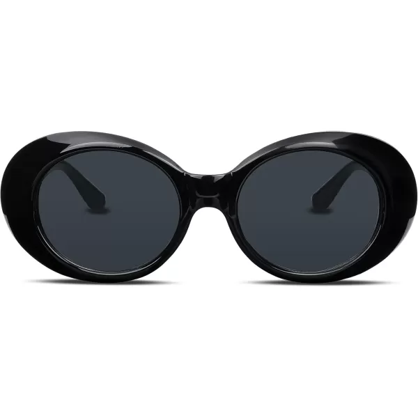 FEISEDY Sunglasses White Oval Clout Goggles for Women Men Retro Round Trendy Rimmed Clueless Costume Frame B2253Black
