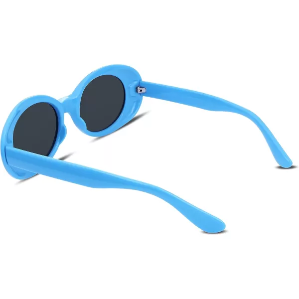 FEISEDY Sunglasses White Oval Clout Goggles for Women Men Retro Round Trendy Rimmed Clueless Costume Frame B2253Blue